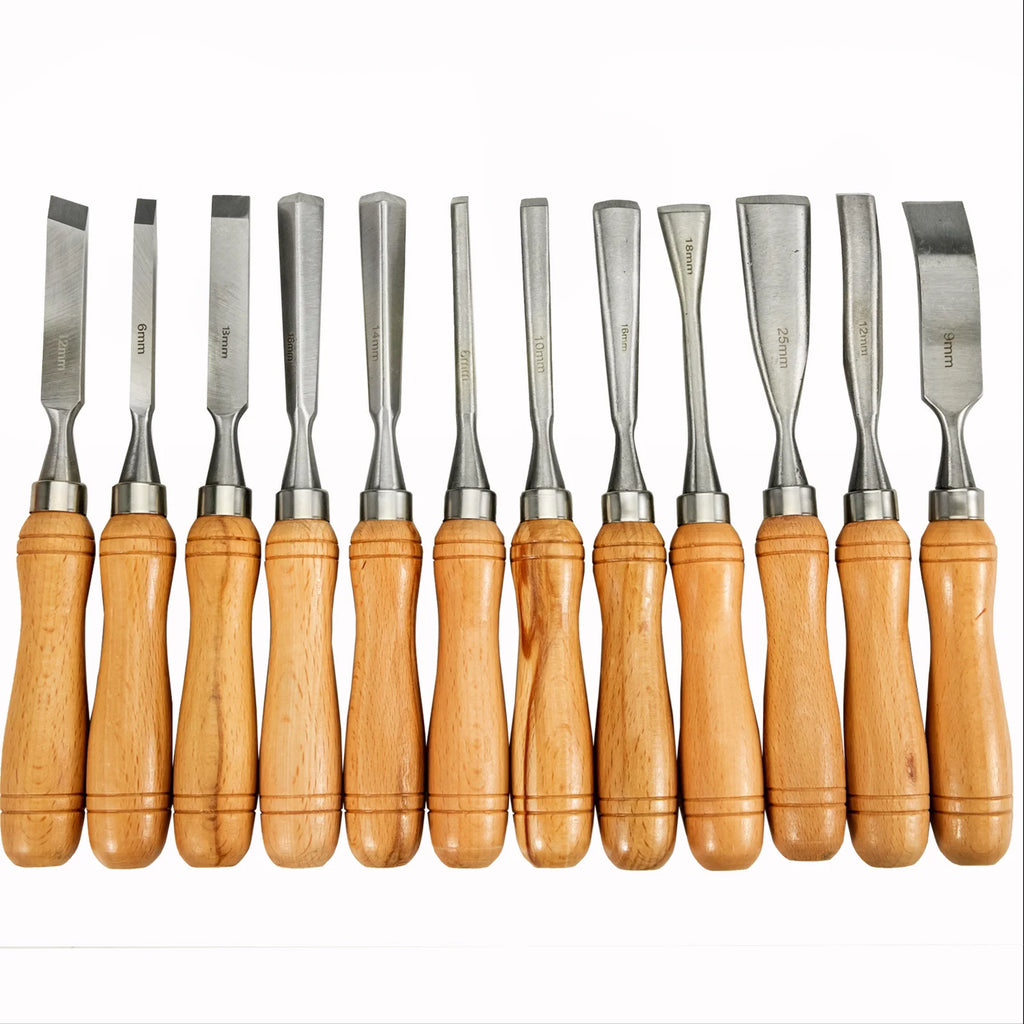 SucceBuy 12PCS Wood Carving Hand Chisel Set, Lathe Knife DIY Turning, Woodworking Professional Gouges, Woodcraft Carpentry Tools