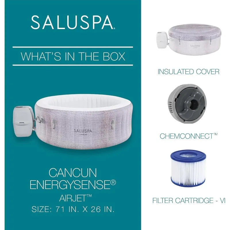 Bestway SaluSpa Cancun 2-4 Person Inflatable Hot Tub, Round Energy-Efficient Portable Spa with 120 AirJets, 71" x 26"
