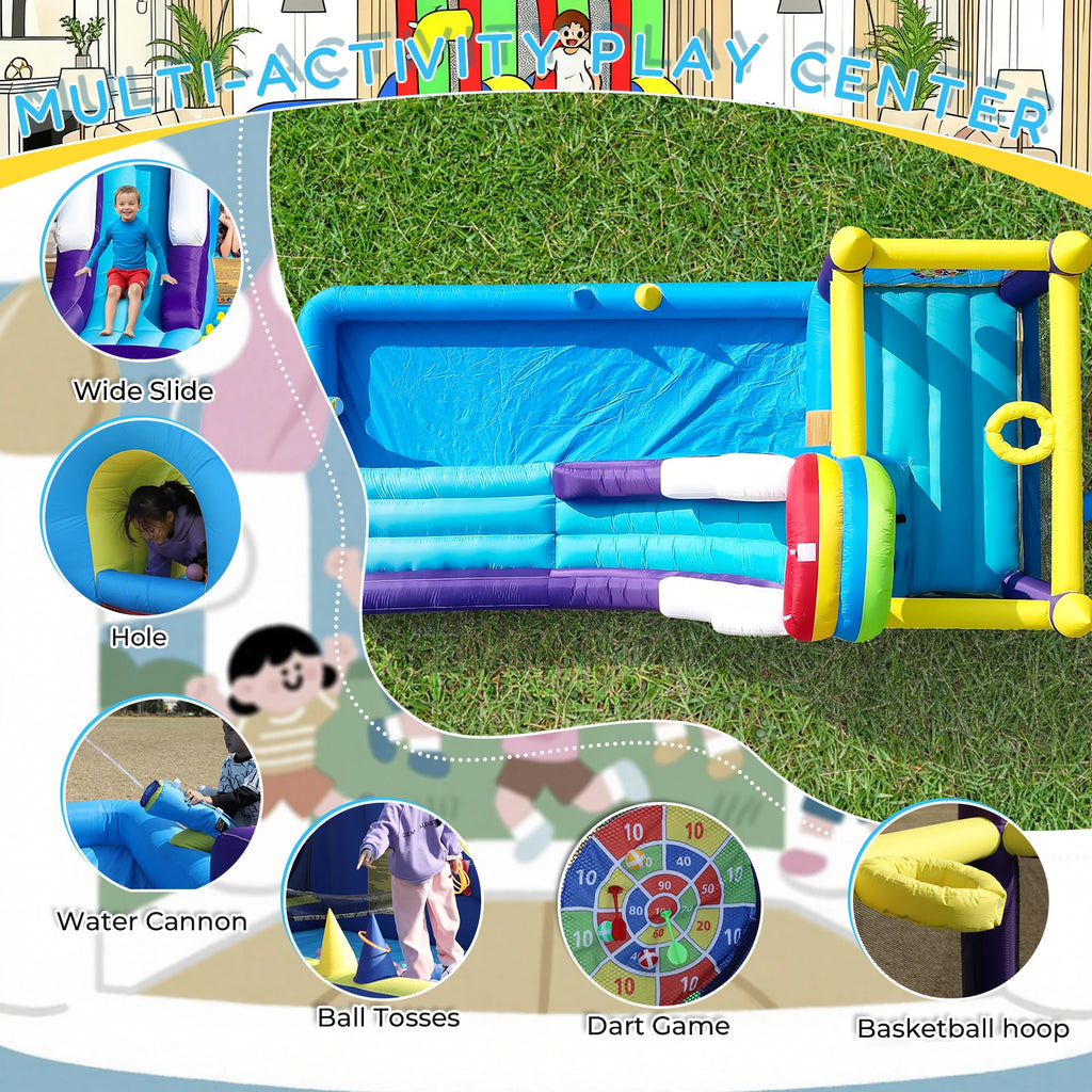 RTS Inflatable 23FT Inflatable Water Slide with Splash Pool, Outdoor Water Park Slide, Heavy Duty Bounce House with Climbing Wall & Water Spray for Summer Party Family Fun