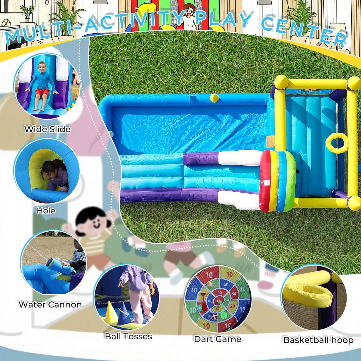 RTS Inflatable 23FT Inflatable Water Slide with Splash Pool, Outdoor Water Park Slide, Heavy Duty Bounce House with Climbing Wall & Water Spray for Summer Party Family Fun