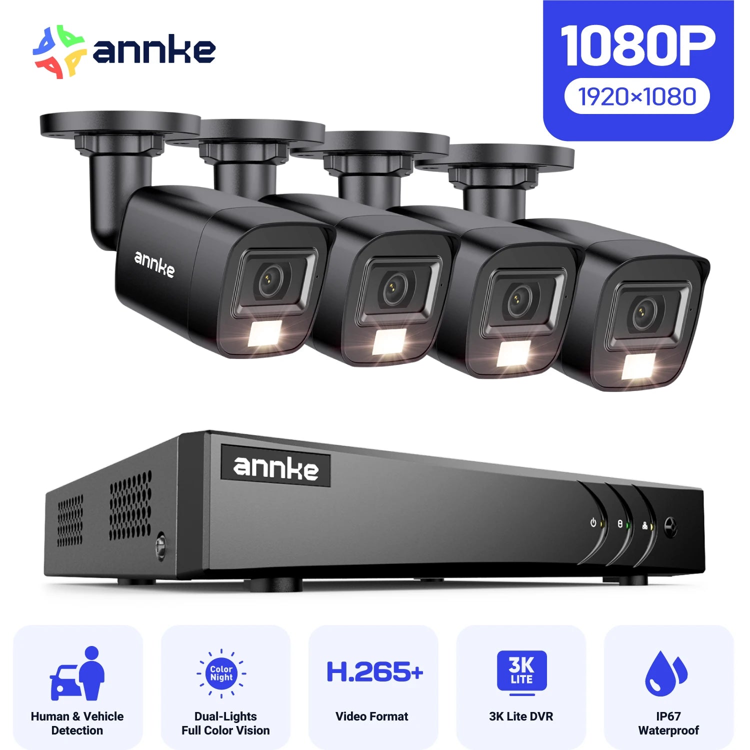 ANNKE 8CH 1080P FHD Video Surveillance System H.265+ 5in1 5MP Lite Recorder 1080P Outdoor Weatherproof Security Camera CCTV Kits