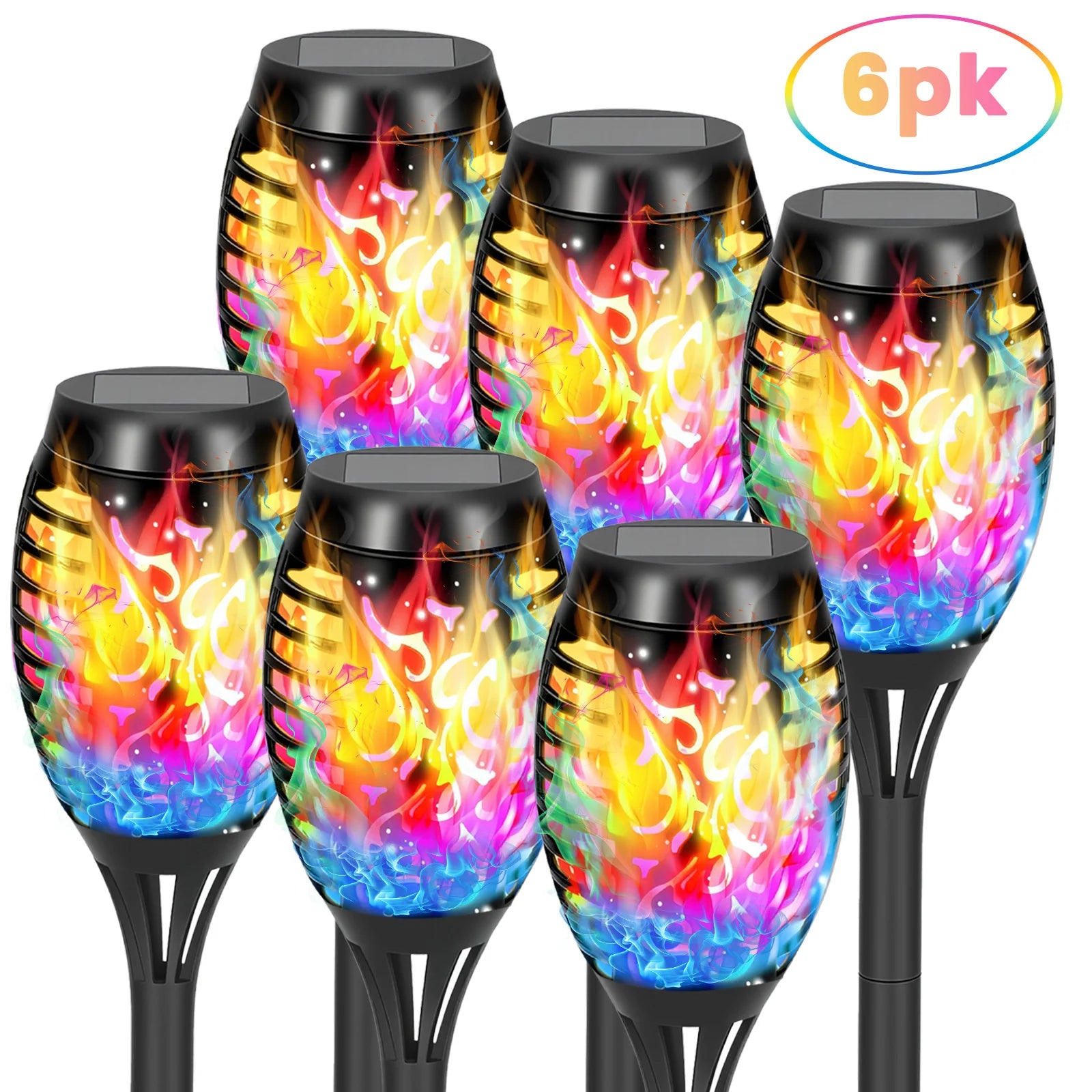 Colorful Torchlights, Solar, LED. 20" Tall, Outdoor, Waterproof, 4/6/8/12 Packs