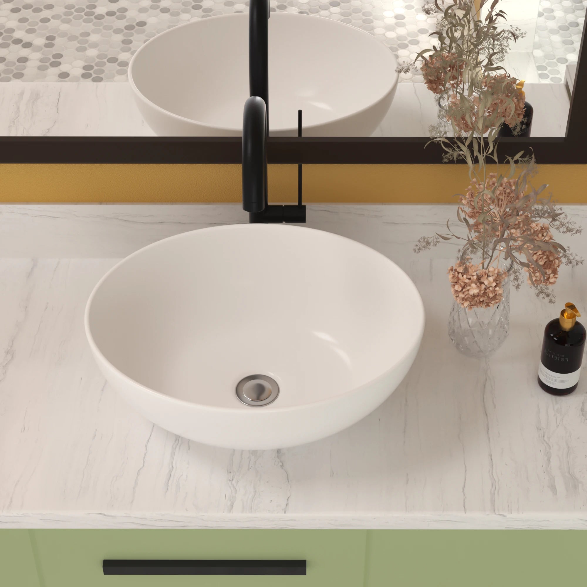 16x13 Inch White Ceramic Modern Oval Bathroom Sink, Indoor or Outdoor, Countertop Sink