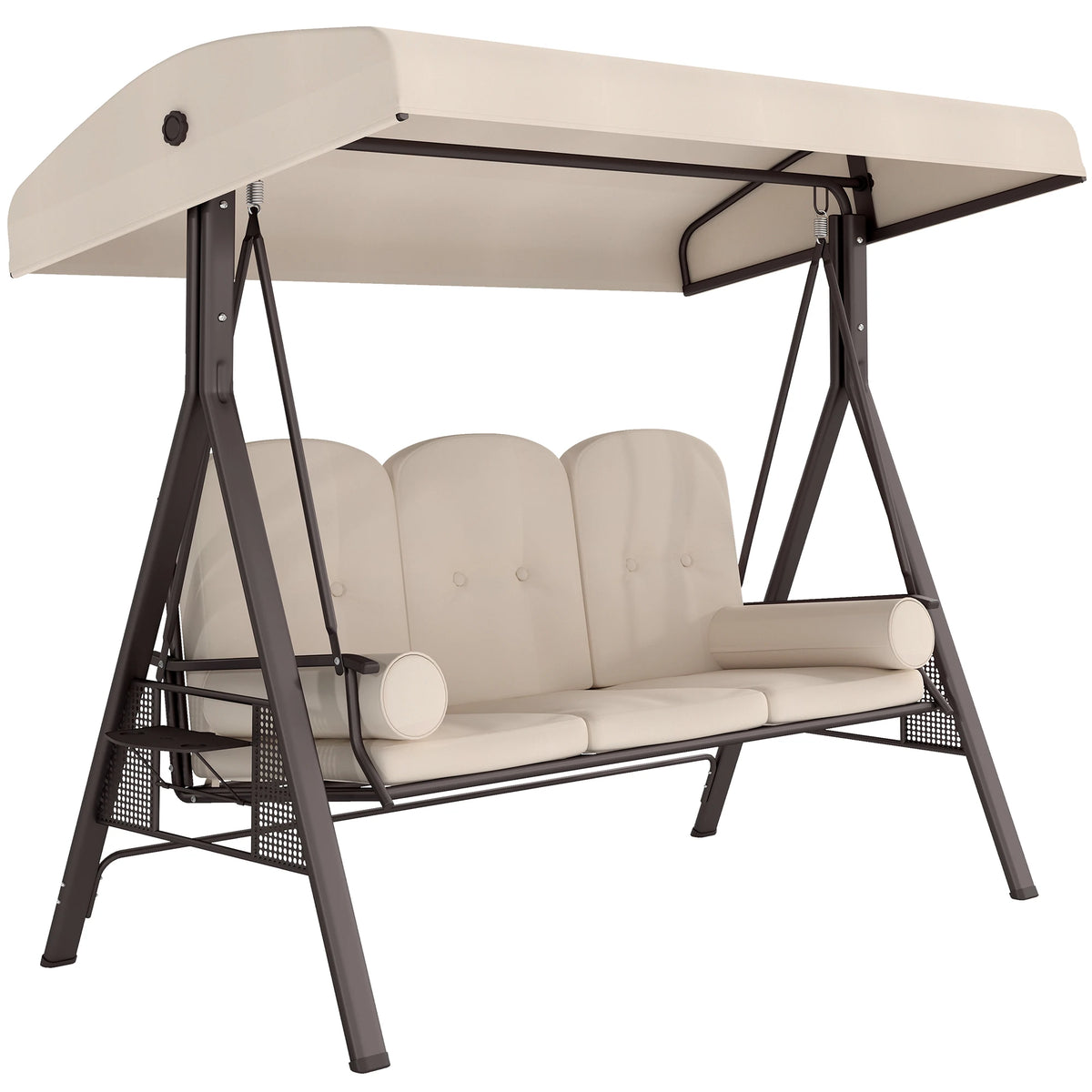 3-Person Outdoor Canopy Patio Cushioned Bench Porch Swing Seat, Beige