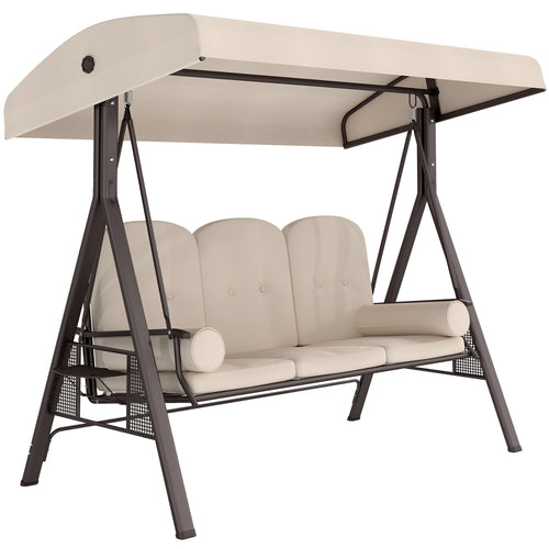 3-Person Outdoor Canopy Patio Cushioned Bench Porch Swing Seat, Beige