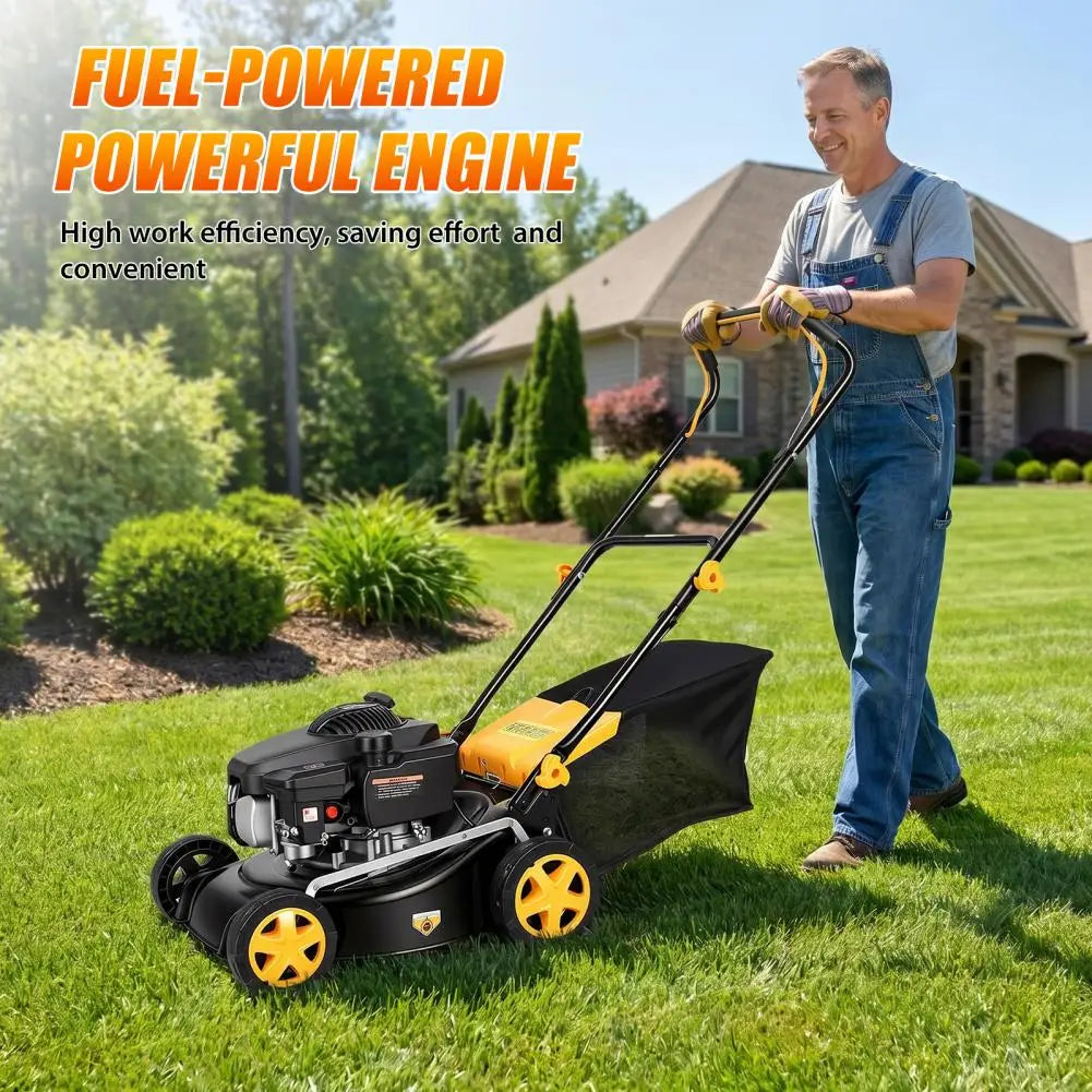 Lawn Mower, 4-Stroke Air-Cooled Engine 16" Gas Lawn Mower, 3 In 1 Self Propelled Hand Push Lawn Machine With 45L Grass Tank