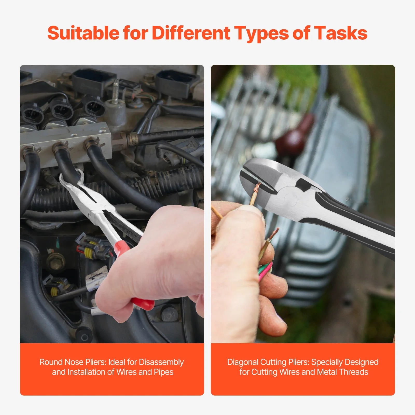 5-Piece, Needle Nose, 11 in Long Needle Nose, Diagonal Cutting 45°/90°, Bent Round Nose Pliers