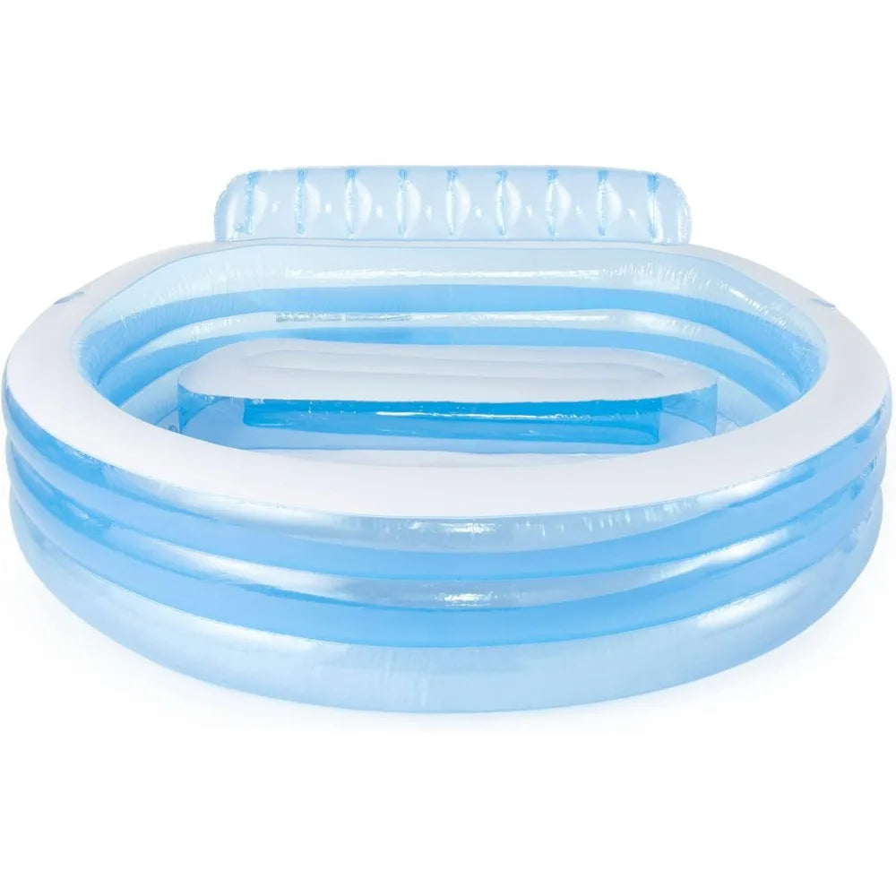 Intex Swim Center Inflatable Family Lounge Pool, 90"x86"x31" Blue, 156 Gallon Capacity Swimming Pool with Built-in Bench Cup Holder, Outdoor