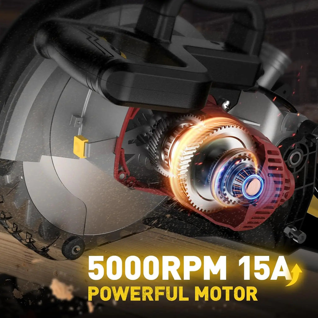 Compound Miter Saw Single Bevel 0°-45° Left Miter 15-Amp 5000 RPM 36-Tooth Blade Precision Angles Metal, Wood Cuttng Machine
