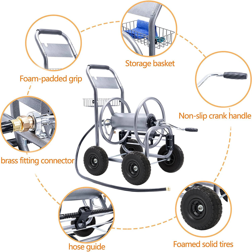 Giraffe Tools Hose Reel Cart, Hose Cart with Wheels, Industrial Hose Reels for Outside, 250-Feet of 5/8" Hose Capacity
