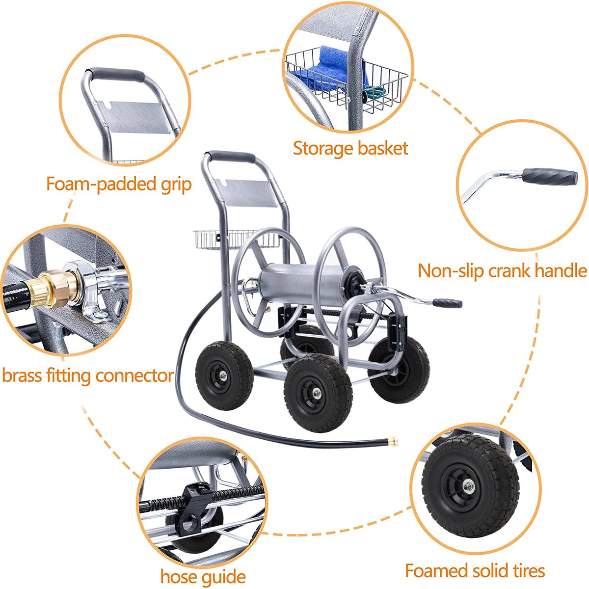 Giraffe Tools Hose Reel Cart, Hose Cart with Wheels, Industrial Hose Reels for Outside, 250-Feet of 5/8" Hose Capacity