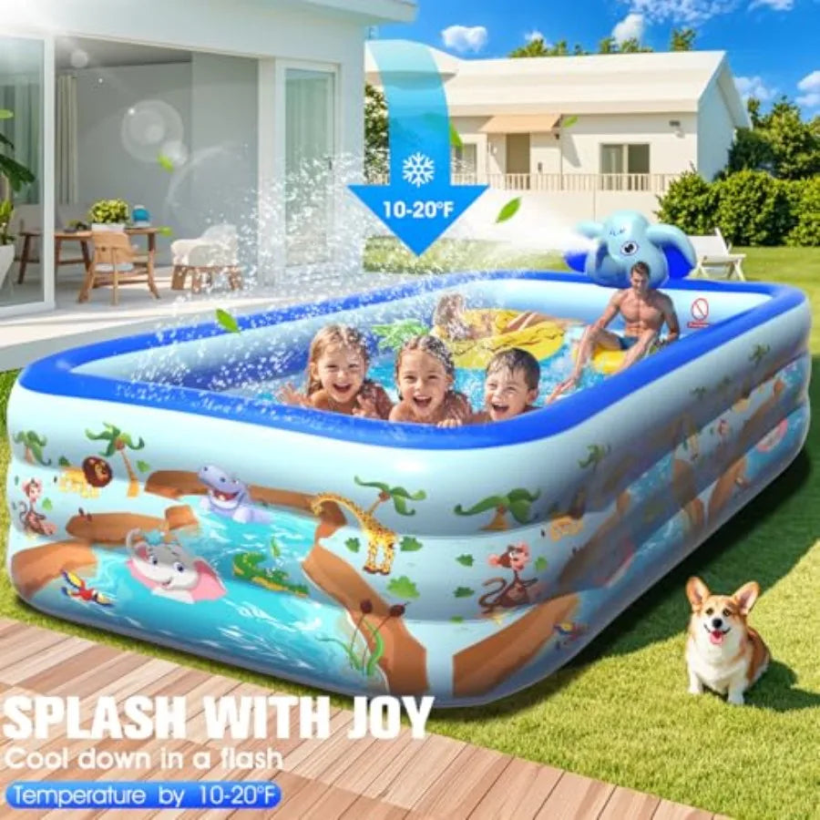 Backyard inflatable pools with sprinkler PVC multi-color upgraded elephant design thickened oversized family pool for kids and adults