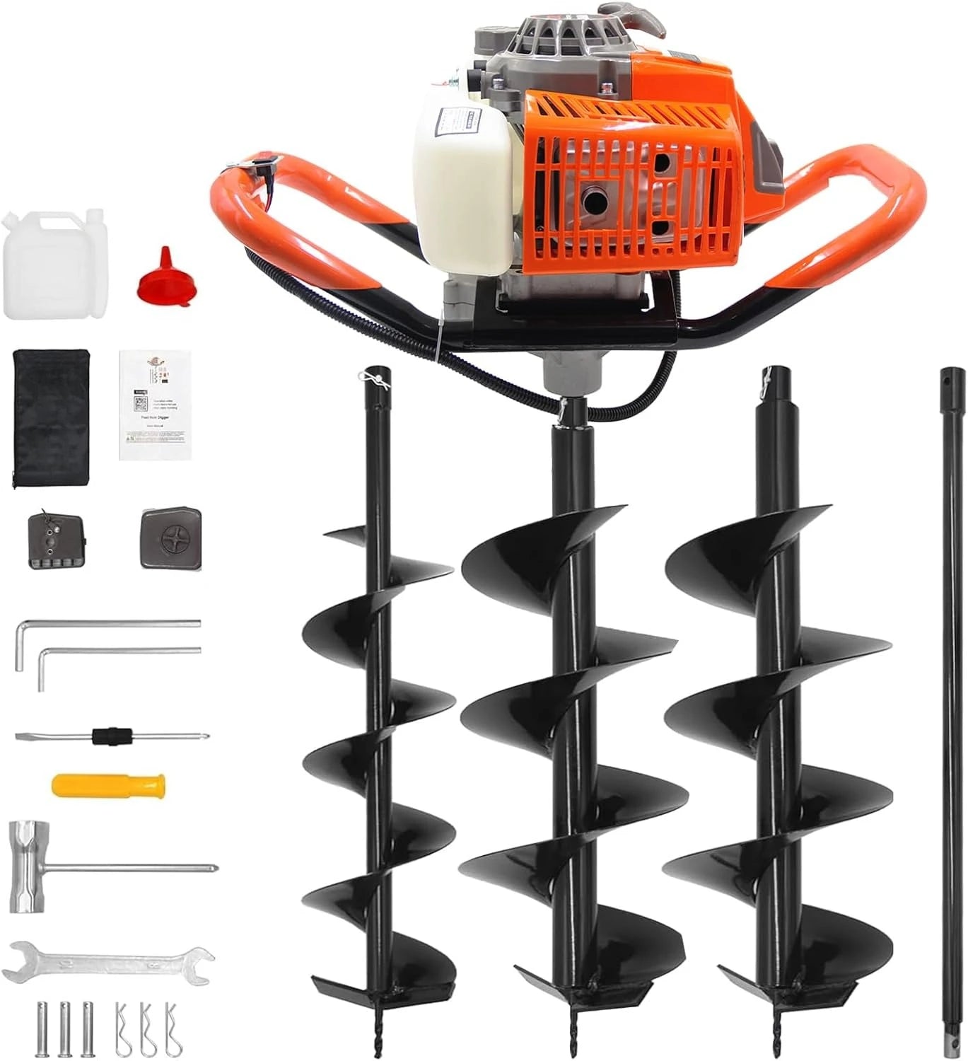 72CC Auger Post Hole Digger, 2 Stroke, Gas Powered, 2 Drill Bits 6" & 8", Plus 1 Extension Rod