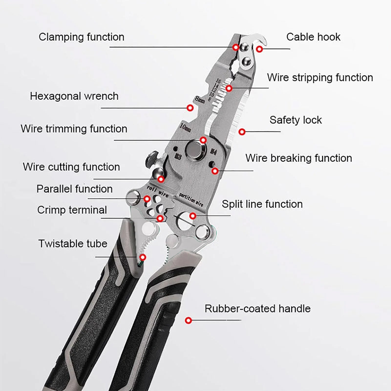 Electrician Wire Cutter Multi Function Folding Cable Stripping Pliers for Wiring Cutting Crimping Handheld Tools Professional