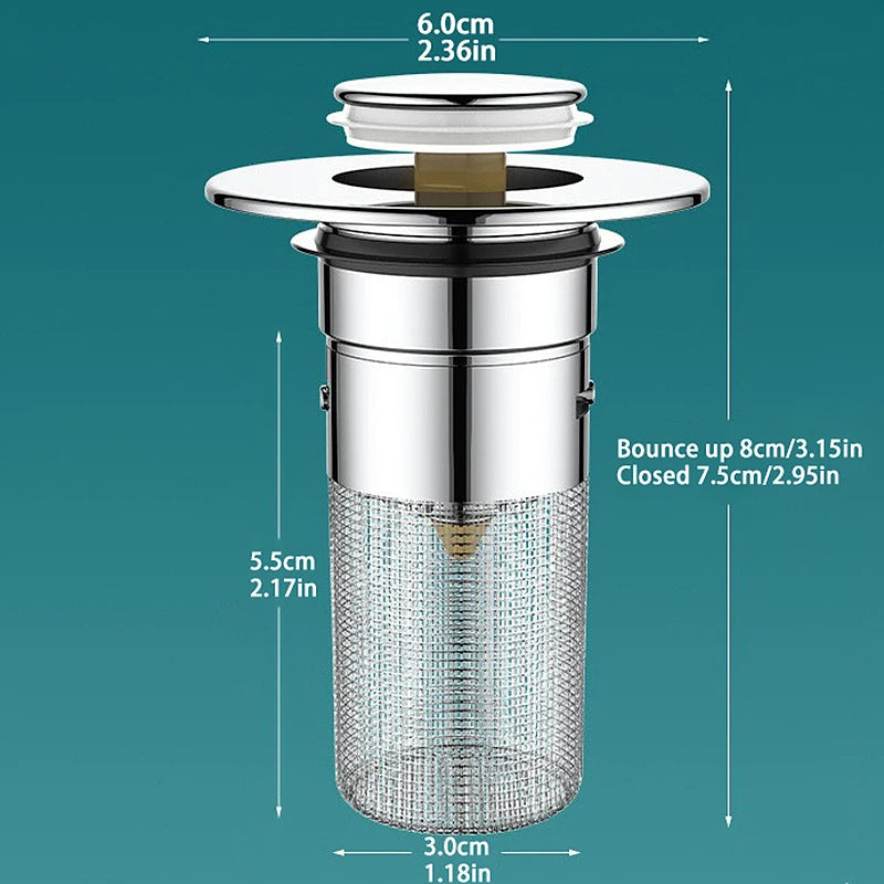 Sink/Tub Pop-Up Drain Plug, Hair Catcher, Drain Filter, Stainless Steel