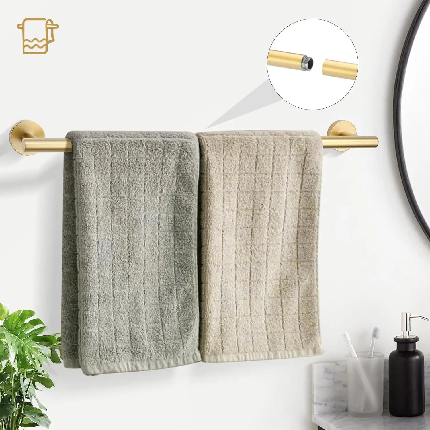 5 Piece Bathroom Accessories Set, Brushed Gold, Stainless Steel