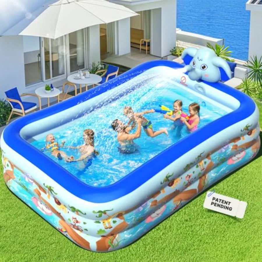 Backyard inflatable pools with sprinkler PVC multi-color upgraded elephant design thickened oversized family pool for kids and adults