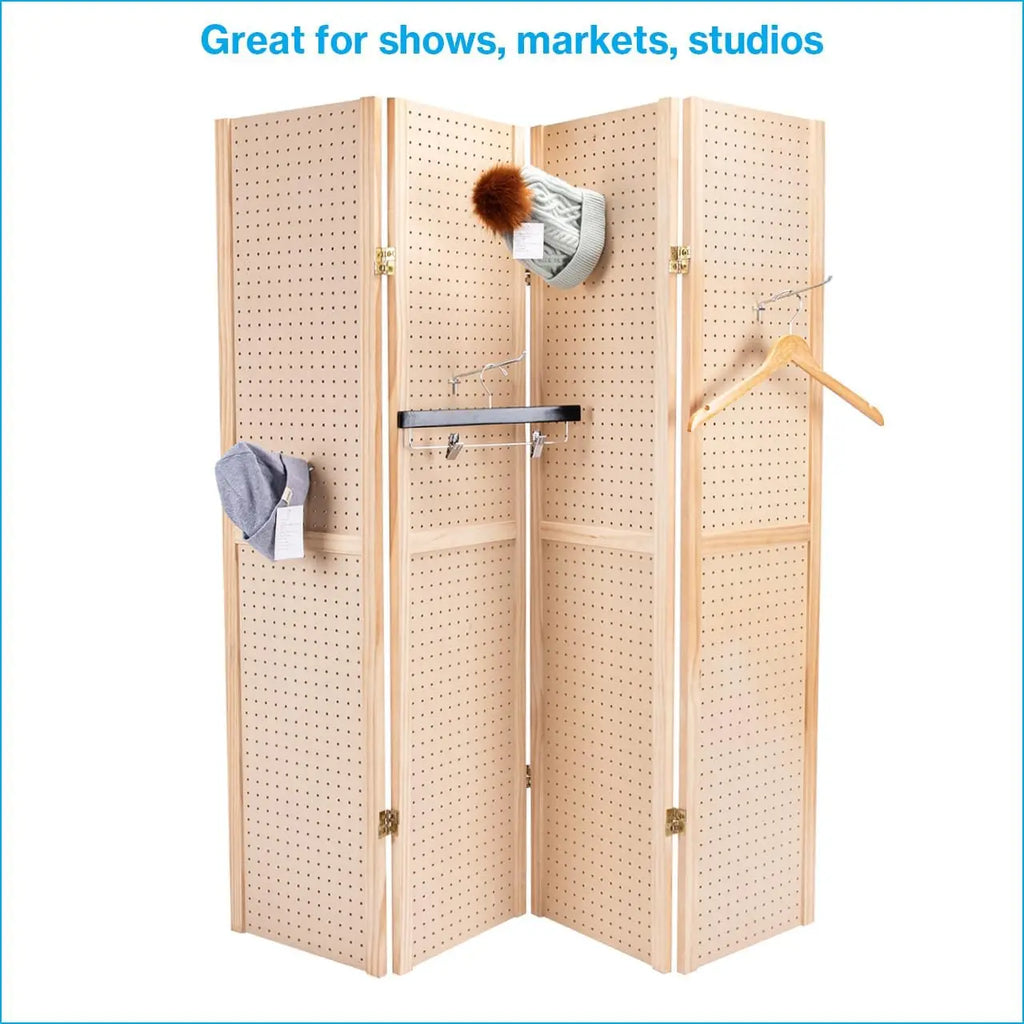5-Foot 4-Panel Folding Pegboard Stand for Crafting, Versatile Display and Room Divider, Paint-Ready for Customization