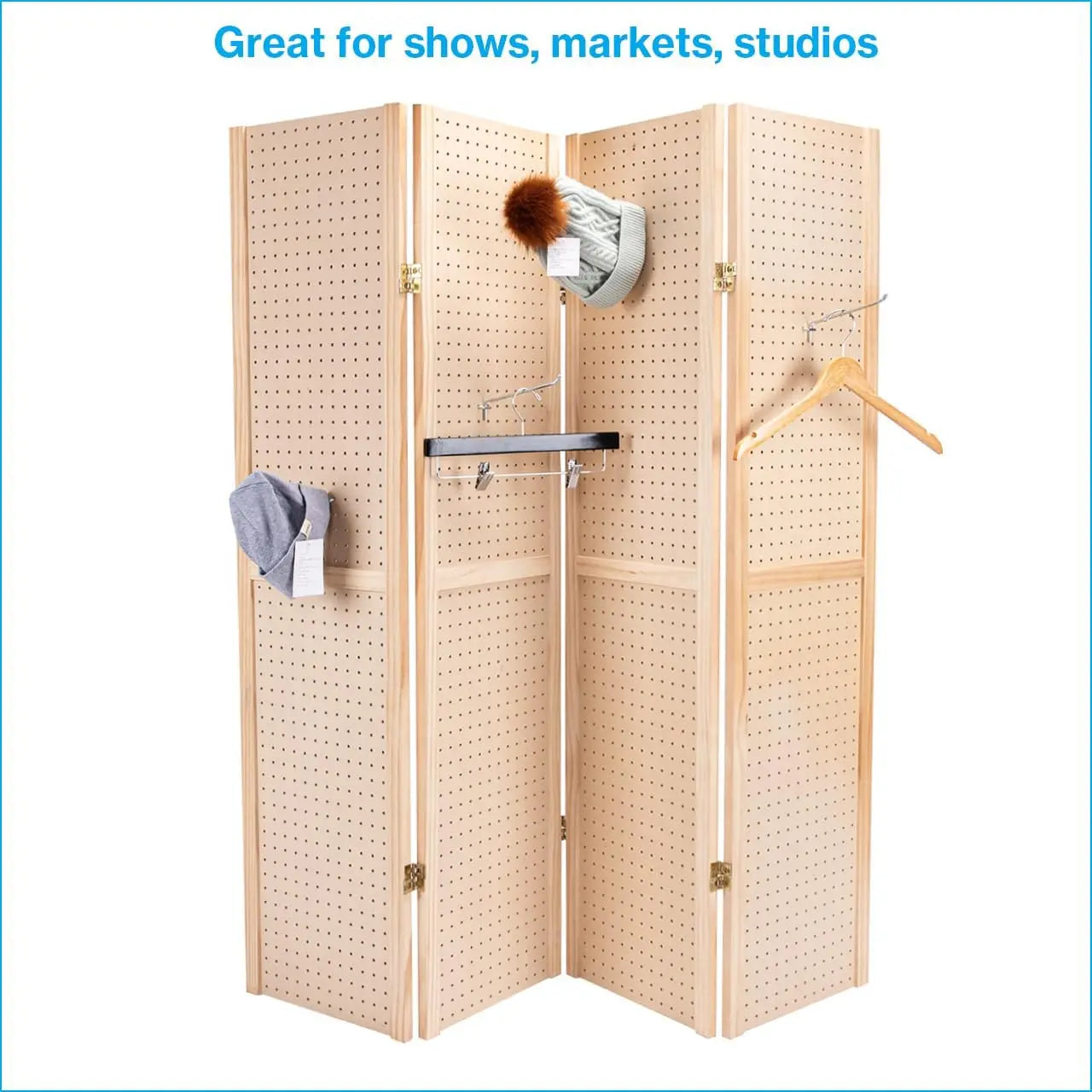 5-Foot 4-Panel Folding Pegboard Stand for Crafting, Versatile Display and Room Divider, Paint-Ready for Customization