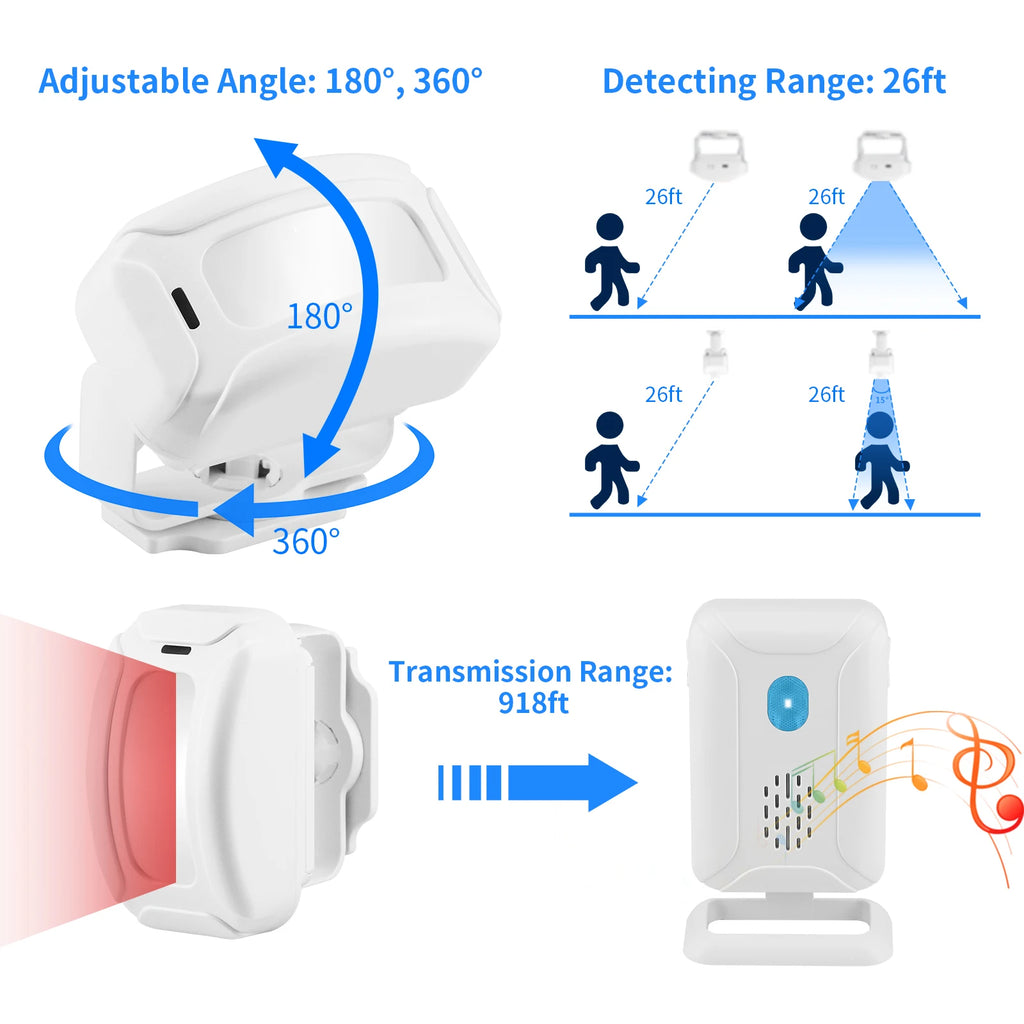 36 Ringtones Welcome Chime Wireless Home Security Infrared PIR Motion Sensor Detector Alarm Bell Entry Alert System