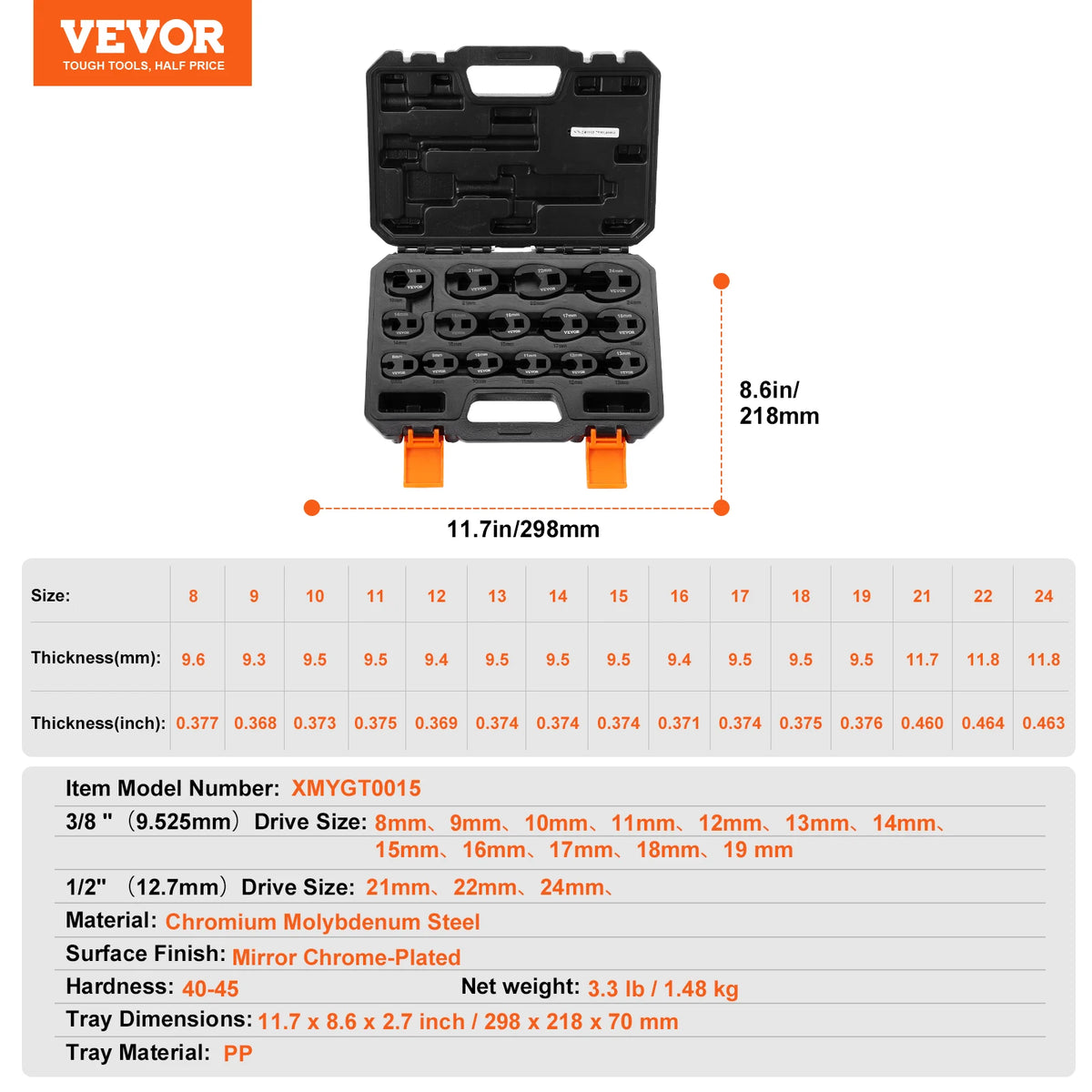 SucceBuy 14/20/24PCs Crowfoot Wrench Set 1/2" 3/8" Drive Crows Foot Wrench Set CR-MO Steel Crowfoot Wrench Set