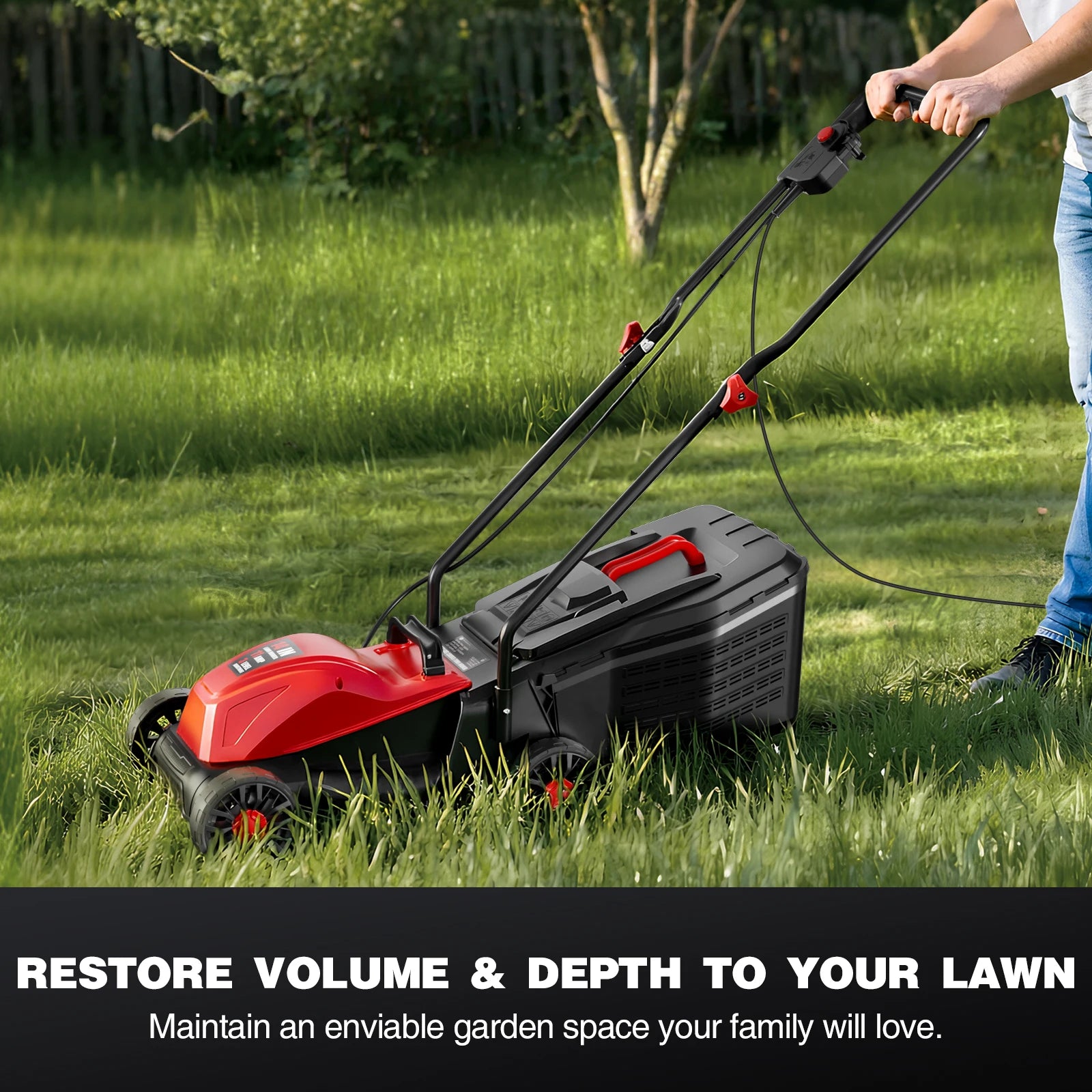High-Power Electric Lawn Mower - Perfect for Large Yards, Push-Style Efficiency and Corded Operation Included