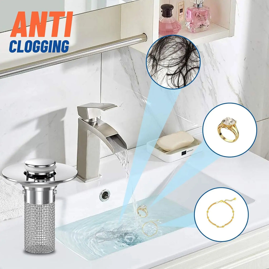 Bathroom Sink Plug Stopper Stainless Steel Filter Basket Sink Drain Hair Catcher for Washroom Restroom Kitchen