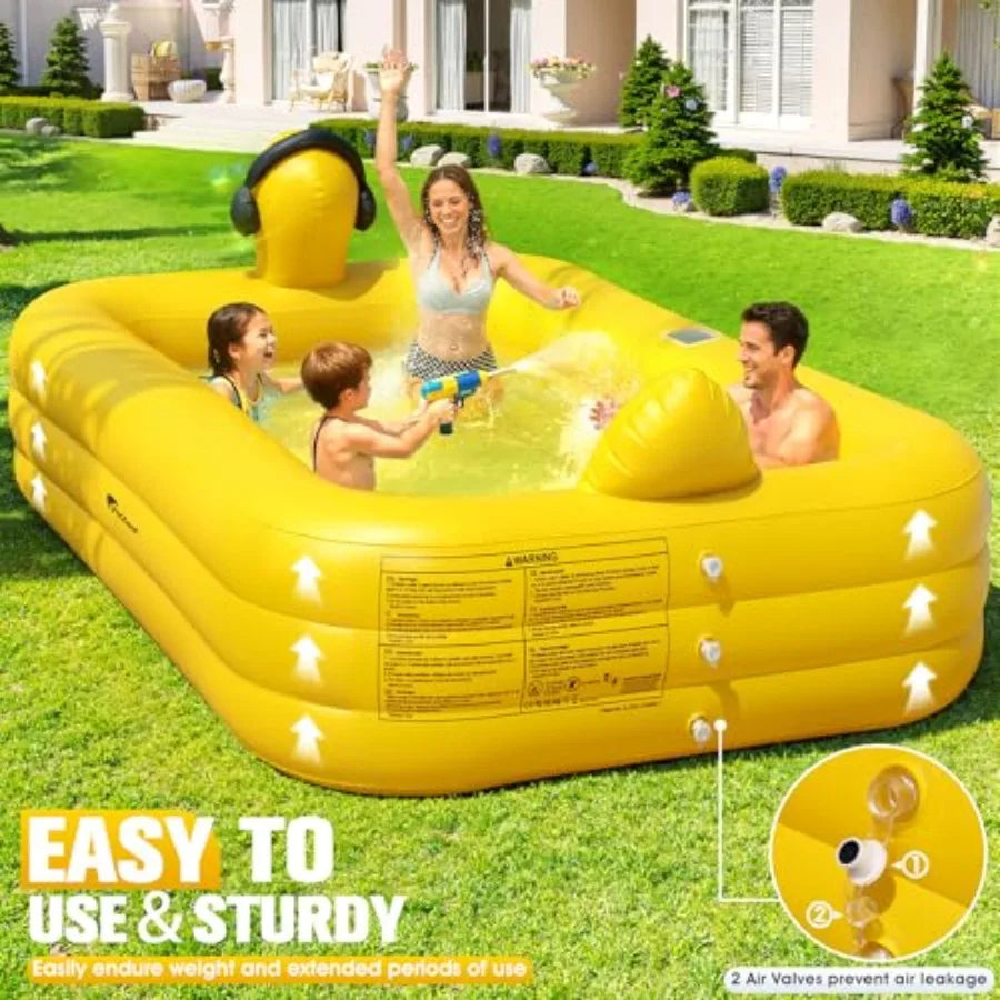 FizZeal Backyard inflatable pool for kids and adults PVC material blue solar-powered lights durable thickened design 100"x63"x22"