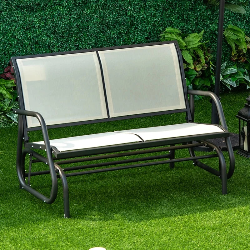 Outsunny 2-Person Outdoor Glider Bench with Powder Coated Steel Frame, Beige Patio Swing Loveseat for Garden Porch