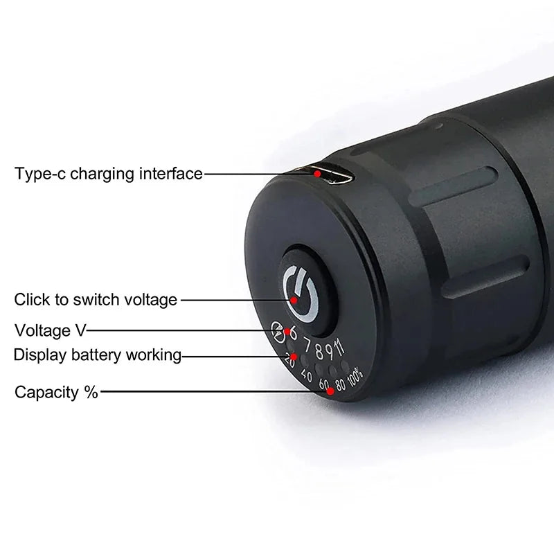 Wireless Rotary Tattoo Pen Kit – Mini Rocket Tattoo Machine Set with 1300mAh Battery, Adjustable 6–11V Speed Control, Type-C Charging