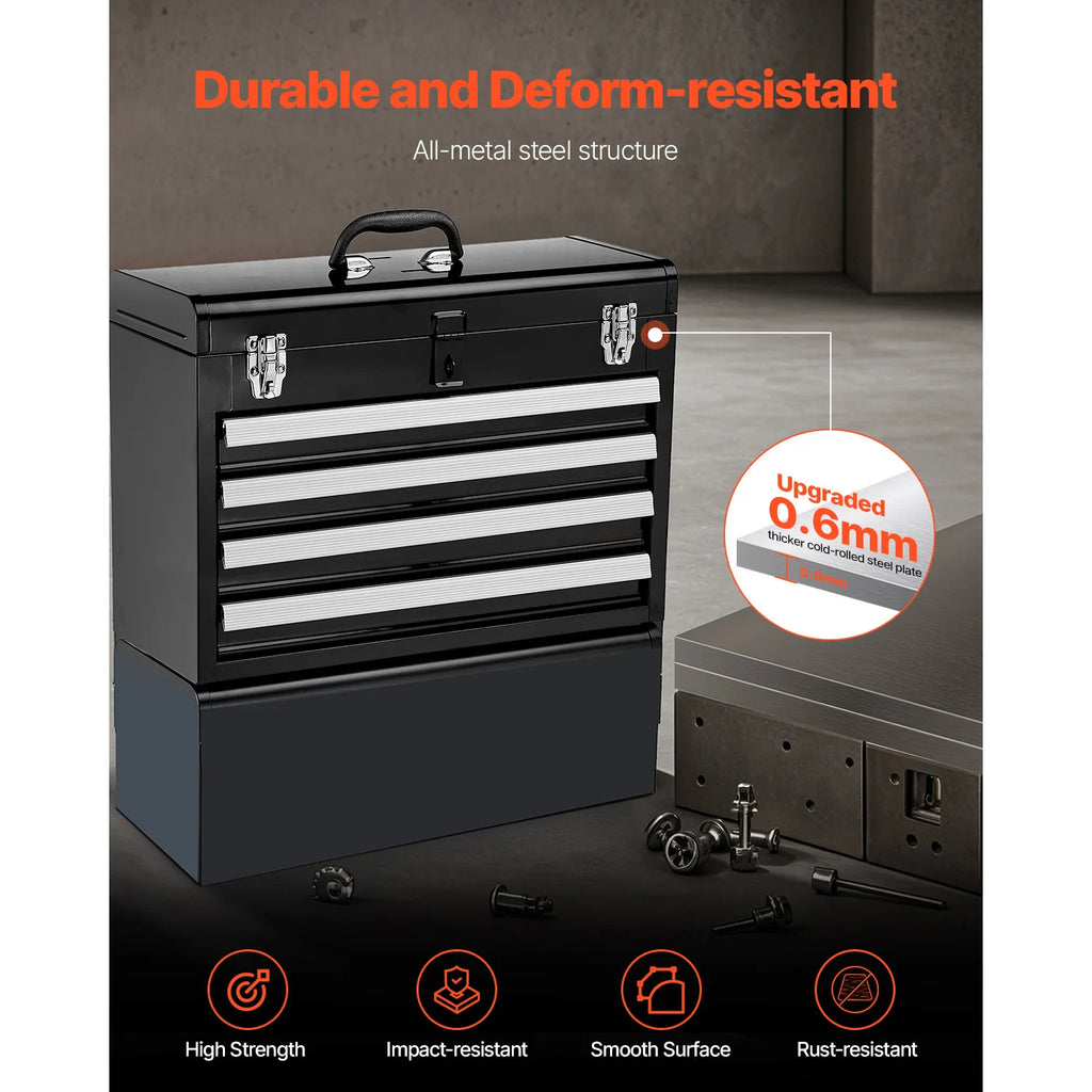SucceBuy 20.5in Metal Tool Box Portable 4-Drawers, Tool Chest with Drawers, Locking Multi-Function, Tool Organizer for Workshop.