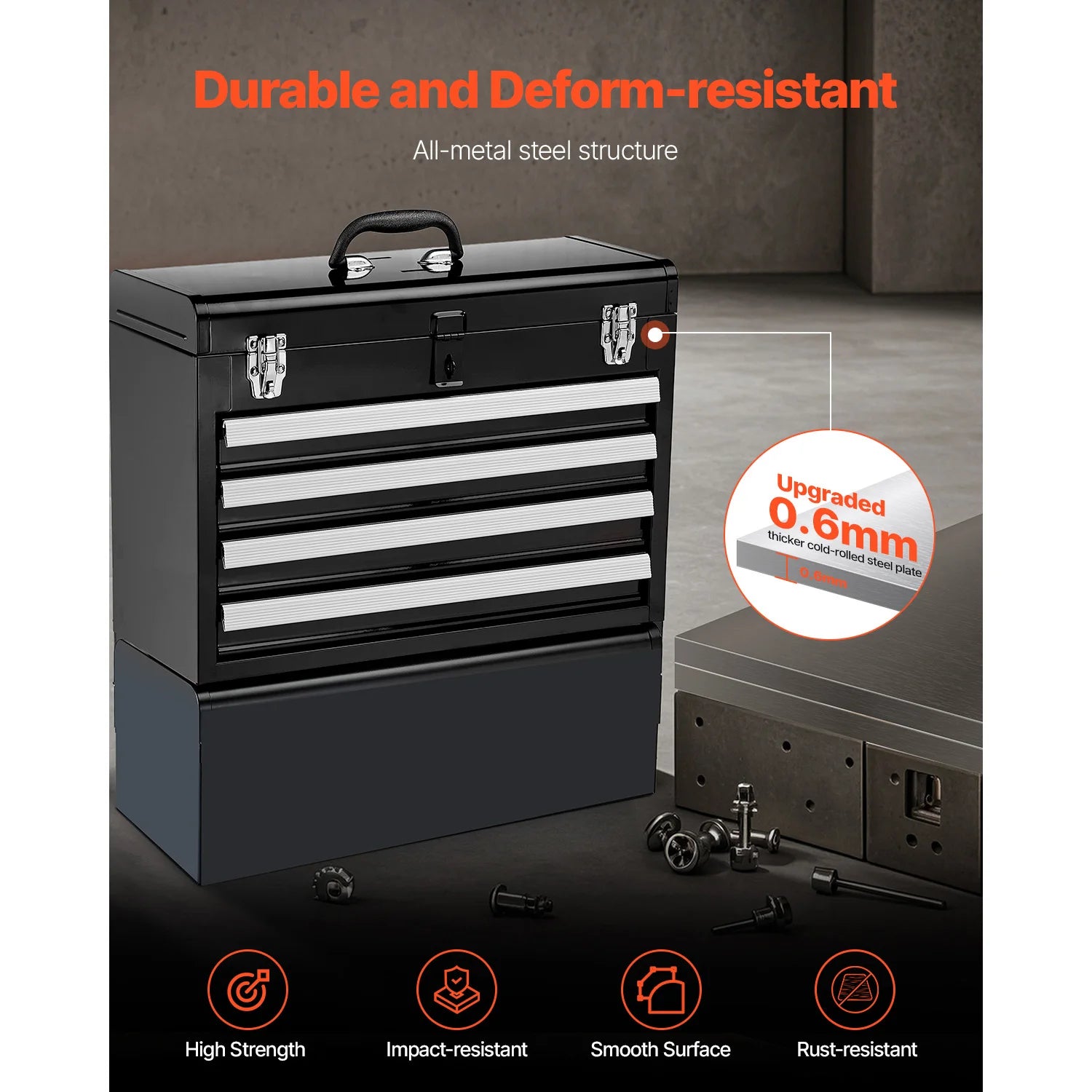 SucceBuy 20.5in Metal Tool Box Portable 4-Drawers, Tool Chest with Drawers, Locking Multi-Function, Tool Organizer for Workshop.