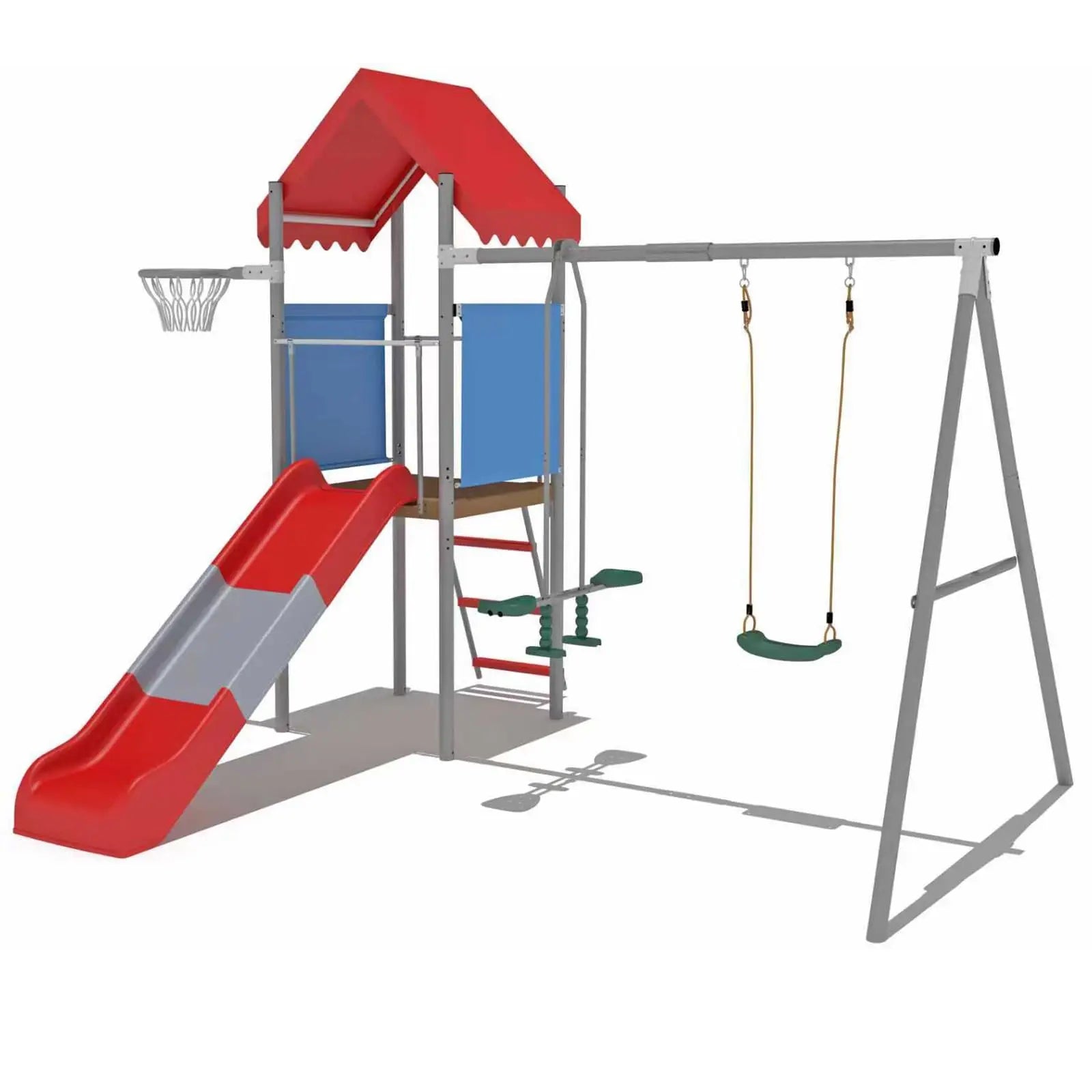 Kids Outdoor Playset Heavy Duty Metal Swing Set With Slide Basketball Hoop Treehouse Backyard Playground Equipment For Children