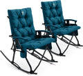 Oversized Folding Rocking Camping Chair Set of 2, Padded Portable Rocker Chair for Patio, Lawn and Outdoors, Heavy Duty Hard Arm