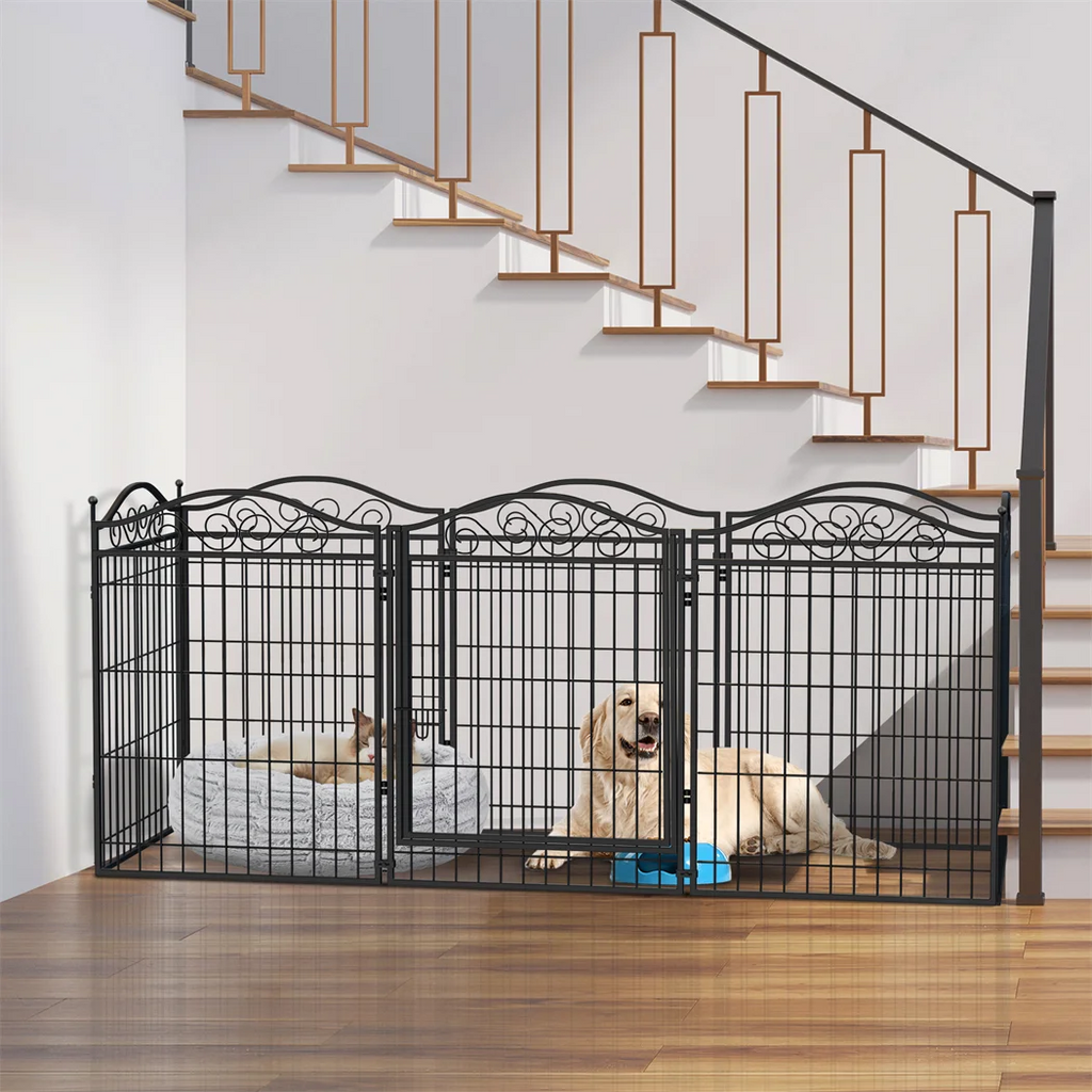 8 Panels Heavy Duty Metal Dog Playpen, Indoor/Outdoor Foldable Fence with Gate, Metal Pen for Small/Medium Dogs
