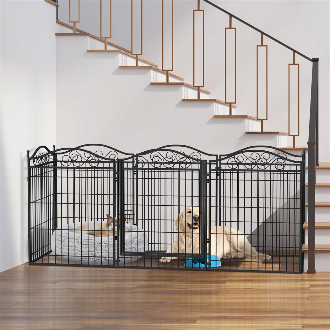 8 Panels Heavy Duty Metal Dog Playpen, Indoor/Outdoor Foldable Fence with Gate, Metal Pen for Small/Medium Dogs