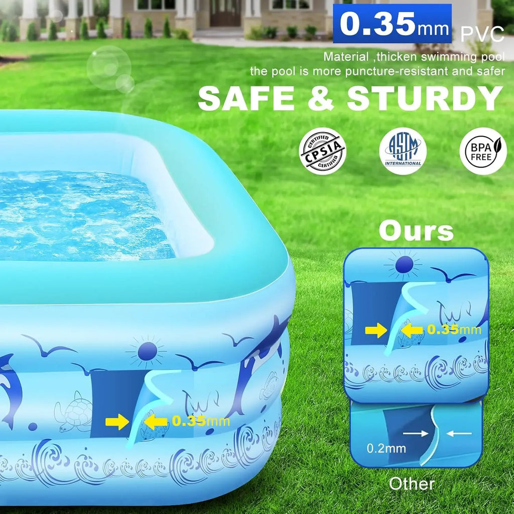 2026 Upgrade Inflatable Pools with Lights, Inflatable Swimming Pools for Adults, Blow Up Pool Solar, Large Pool, Durable Thicken