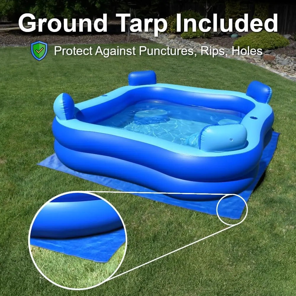 Inflatable Pool w/Seats & Headrests, 8ft x 8ft, Comes with Electric Pump and Ground Tarp Included - Fast Setup and Reinforced Se