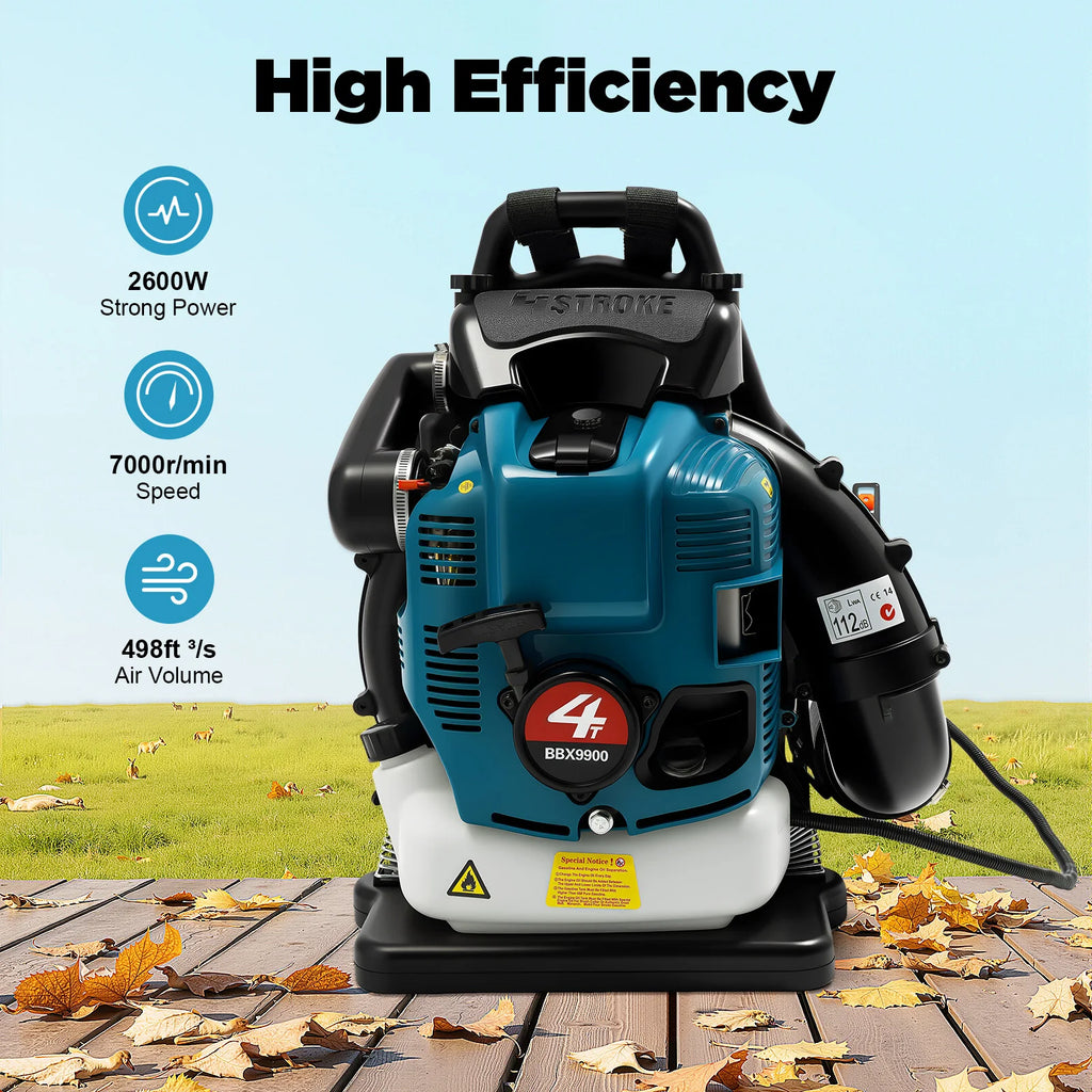 Bymaocar 75.6CC Backpack Leaf Blower, 4-Stroke Garden Gas Powered Leaf Blower, Powerful Blowing Low Fuel Consumption, 2600W for Leaf Sweeping, Lawn Cleaning