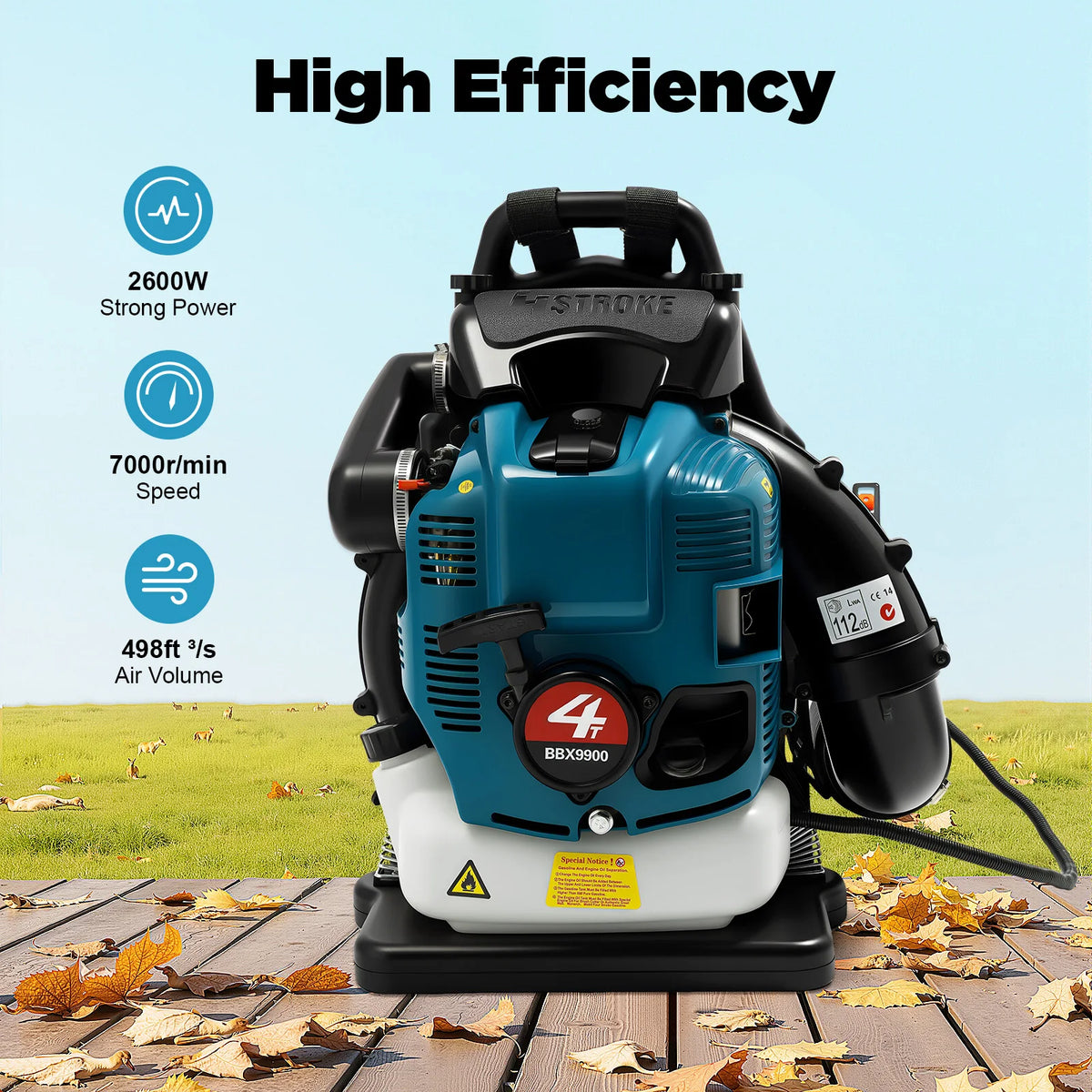 Bymaocar 75.6CC Backpack Leaf Blower, 4-Stroke Garden Gas Powered Leaf Blower, Powerful Blowing Low Fuel Consumption, 2600W for Leaf Sweeping, Lawn Cleaning