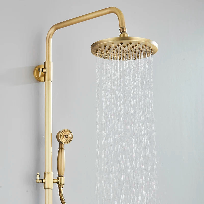 Antique Brass Shower Faucet Set, Rainfall Head Shower, Handheld Shower