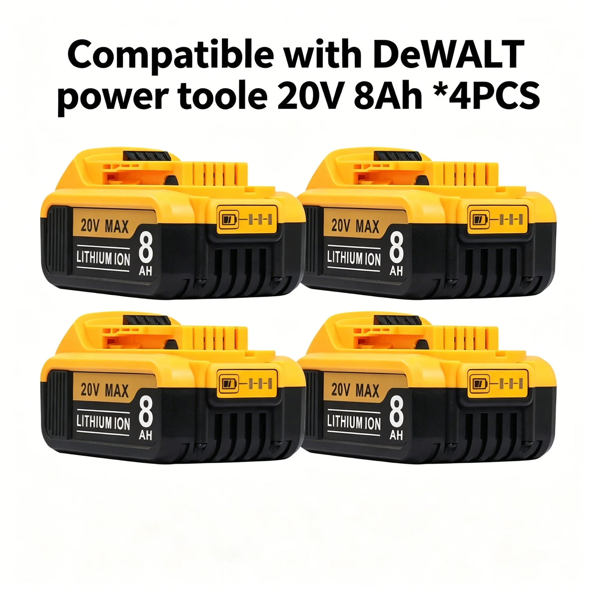 20V Max Battery 8Ah 4 Pack Compatible with DeWalt DCB200 DCB204 DCB206, Li-ion Replacement Battery Pack for Power Tools Drill Saw