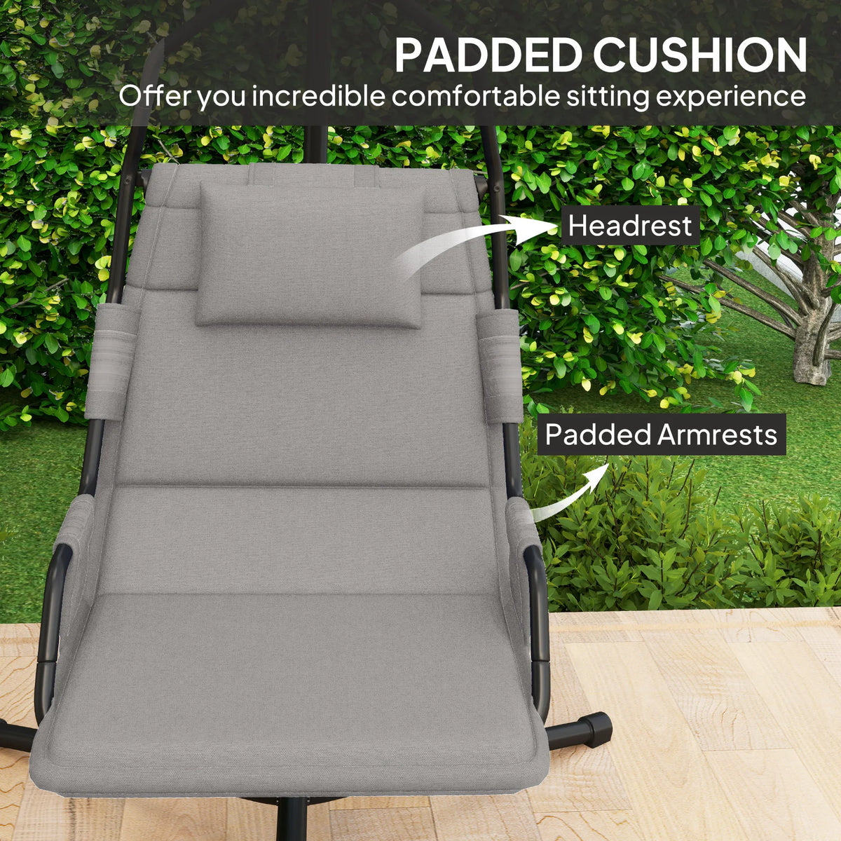 Outsunny Hanging Hammock Swing Chair with PA Coating Cushion, Gray