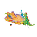 Dino Park Inflatable Kiddie Pool for outdoor play PVC material multi-color includes water sprayer and slide for enhanced play