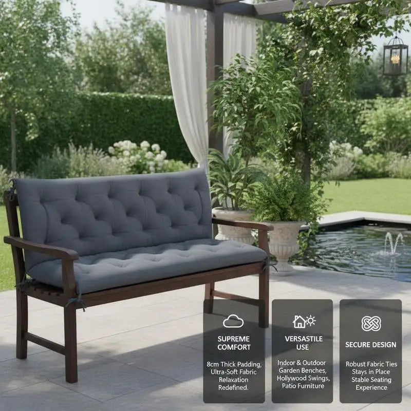 3 seater Bench Cushion with Straps, Can Be Used As A Backrest, Suitable for Indoor/outdoor Use, Also Suitable for Benches, Garden Benches, Garden Furniture, Swing Chairs - Dark Gray.