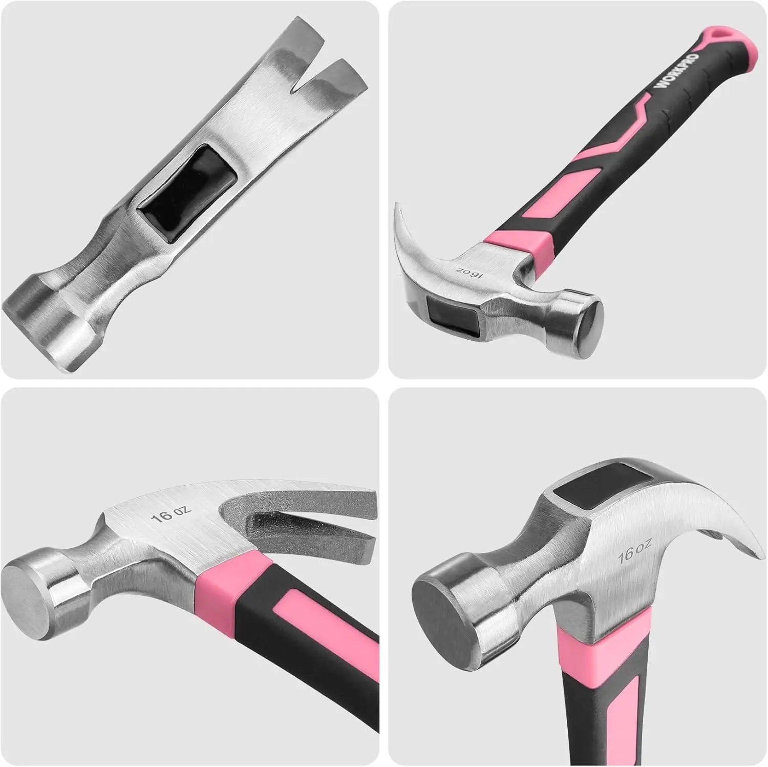 16 oz Claw Hammer with Fiberglass Handle, Forged Steel Head for All-Purpose Use