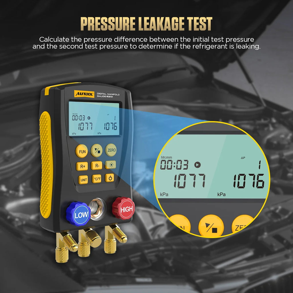 AUTOOL LM120+ Digital Refrigeration Pressure Gauge, Air Conditioning Temperature Detector, Multi-Function Vacuum Pressure Test Tool Kit