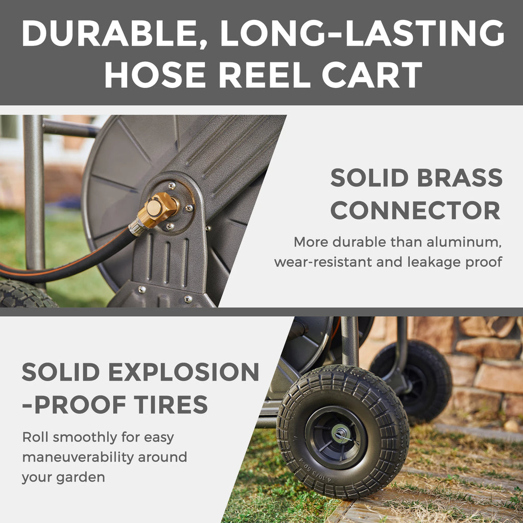 Giraffe Tools Garden Hose Reel Cart with Wheels, Heavy Duty Metal Water Hose Reel Cart, 200 ft of 1/2 Capacity, Mobile Hose Reel Cart for Outside
