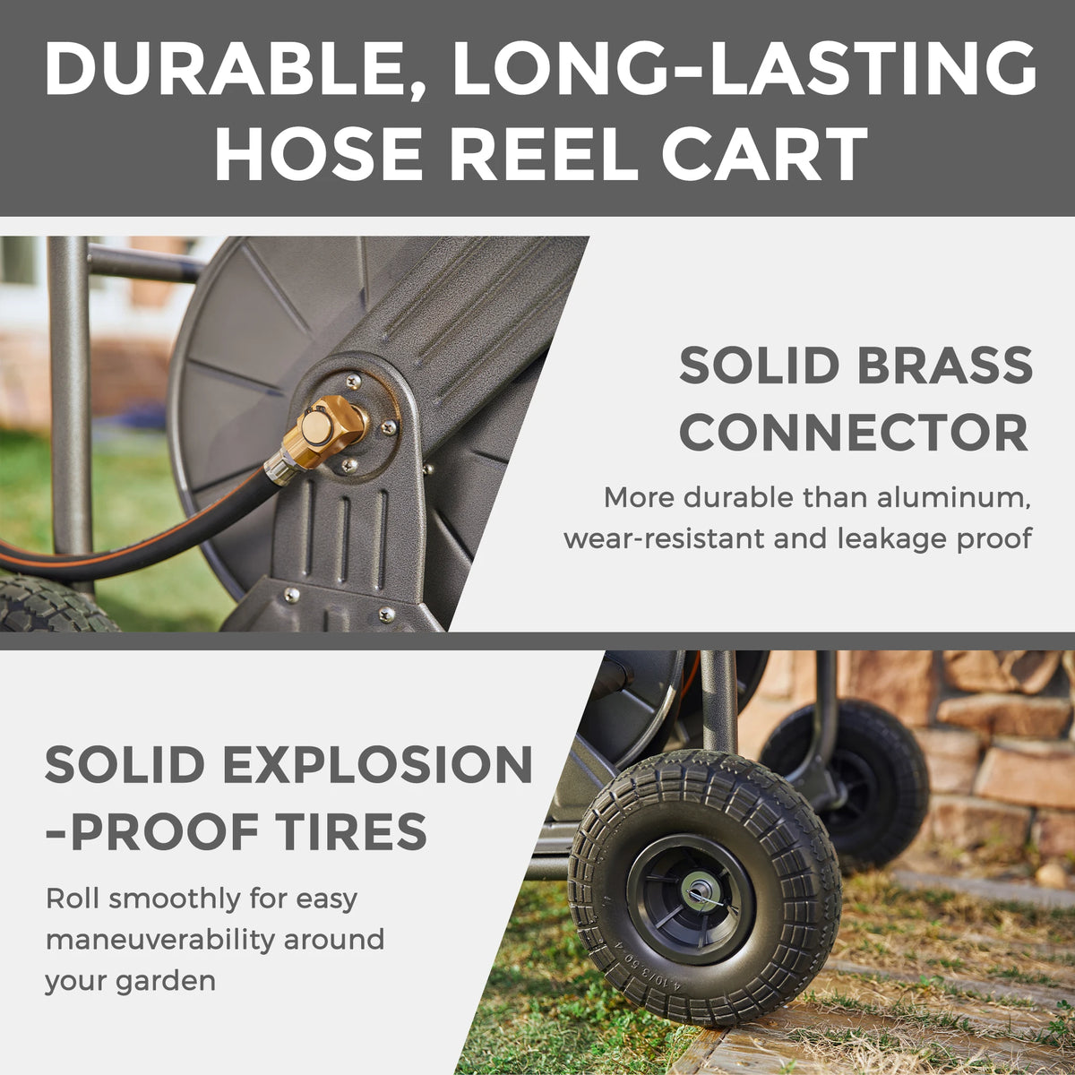 Giraffe Tools Garden Hose Reel Cart with Wheels, Heavy Duty Metal Water Hose Reel Cart, 200 ft of 1/2 Capacity, Mobile Hose Reel Cart for Outside