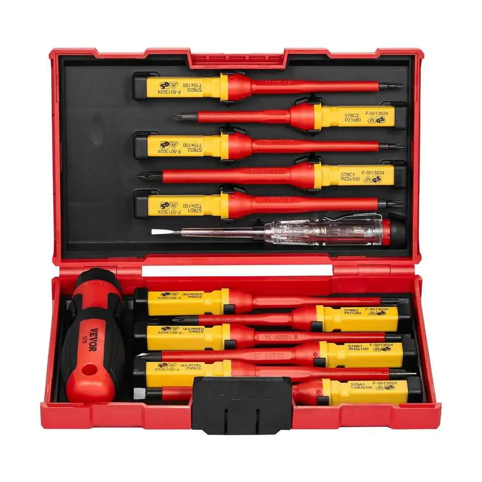 13 Piece 1000V Insulated Screwdriver Set with Magnetic Tips for Professional Electrical Work
